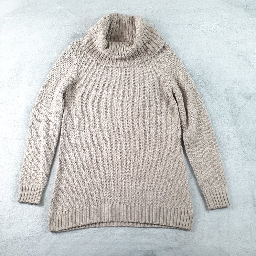 Hilary Radley Chunky Knit Turtleneck Beige Mix M